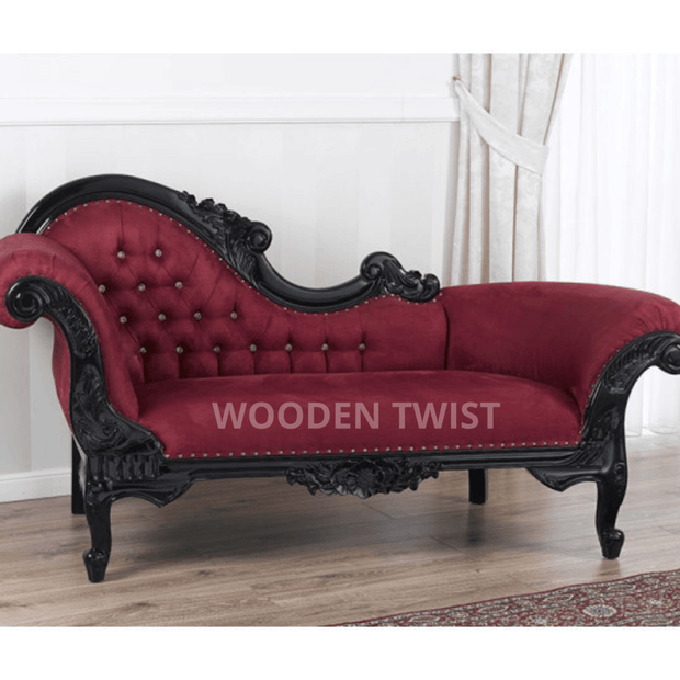 Modish Teak Wood Handcrafted Deewan Chaise Lounge Black Finish - front view