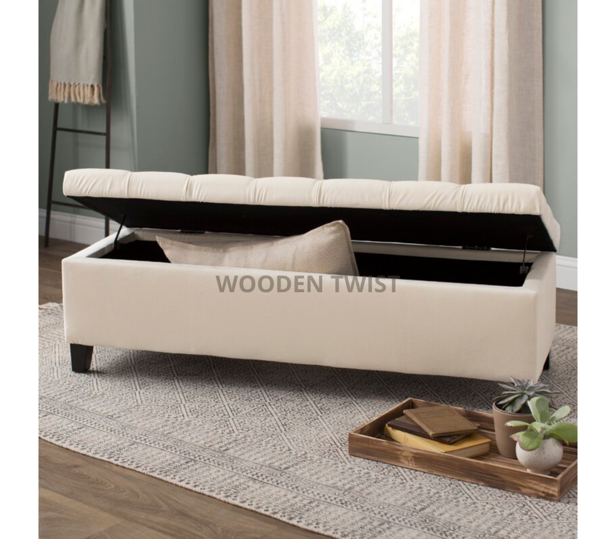 Zelja Premium Wood Flip Top Storage Bench Couch - WoodenTwist