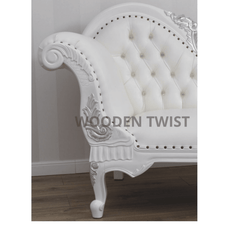 Magnificent Teak Wood Handcrafted Deewan Chaise Lounge White Silver - lounge view