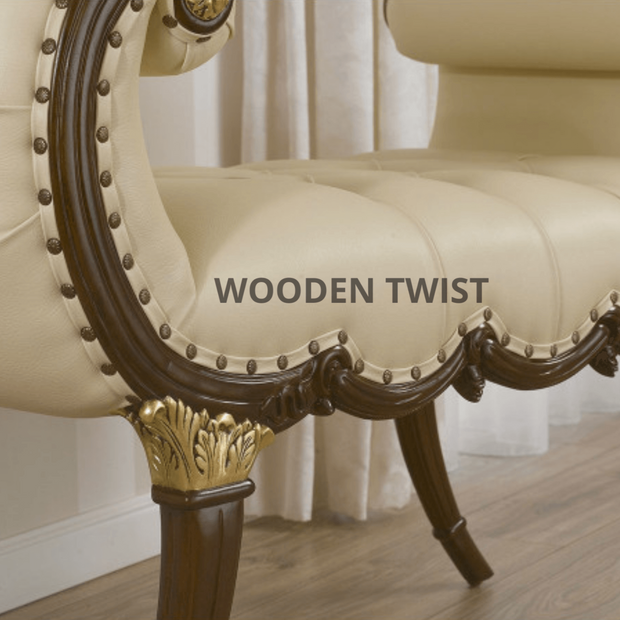 Apísteftos Sheesham Wood Bench Couch - Walnut Gold Leaf Finish