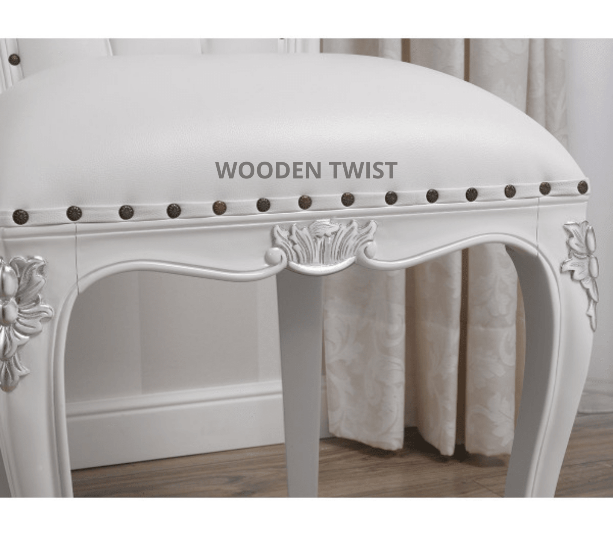 Kreslo Teak Wood Tufted Accent Chair for Living Room (White) - decor setting