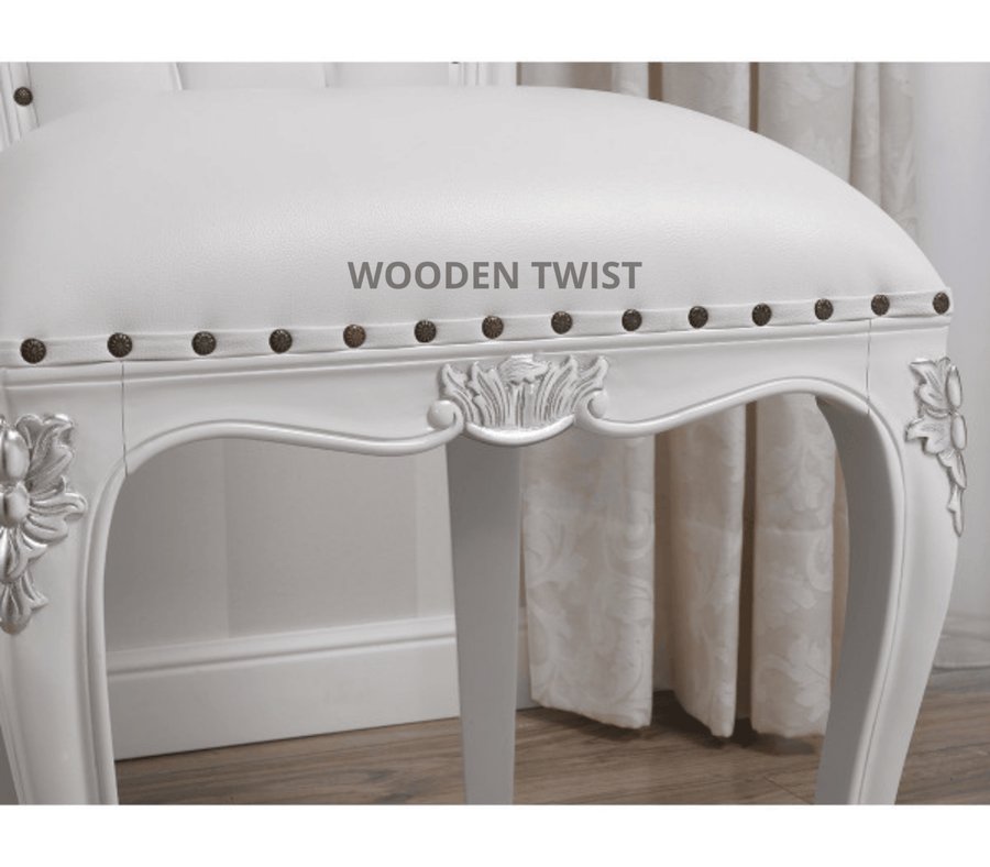 White With Silver Leaf Detail