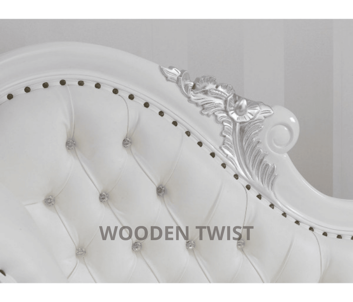 Magnificent Teak Wood Handcrafted Deewan Chaise Lounge White Silver - side view
