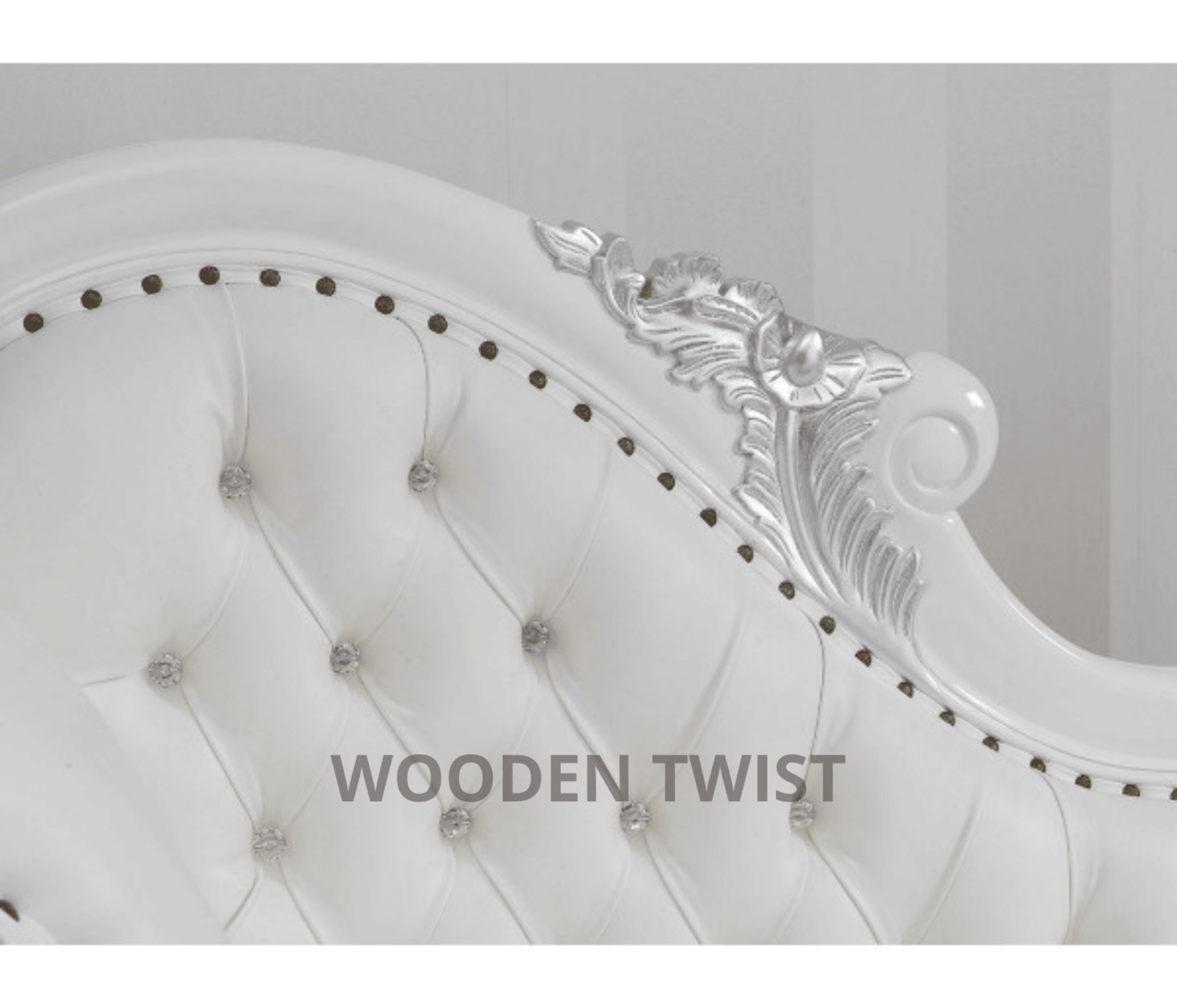 Magnificent Teak Wood Handcrafted Deewan Chaise Lounge White Silver - side view