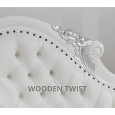 Magnificent Teak Wood Handcrafted Deewan Chaise Lounge White Silver - side view