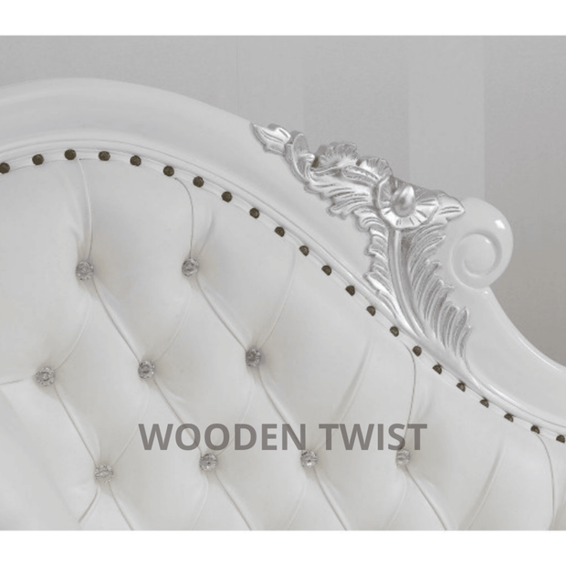 Magnificent Teak Wood Handcrafted Deewan Chaise Lounge White Silver - side view