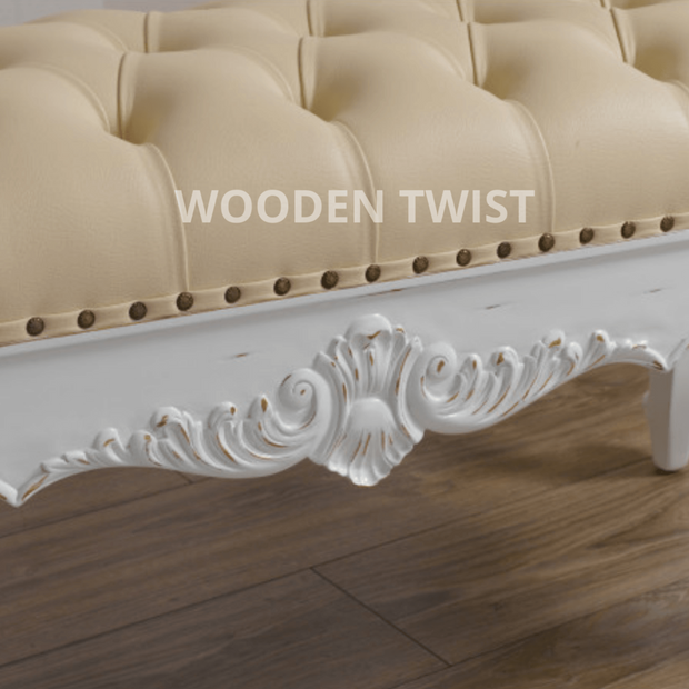 Wooden Twist Fiona Crystal Tufted Teak Wood Bench - Antique White side view
