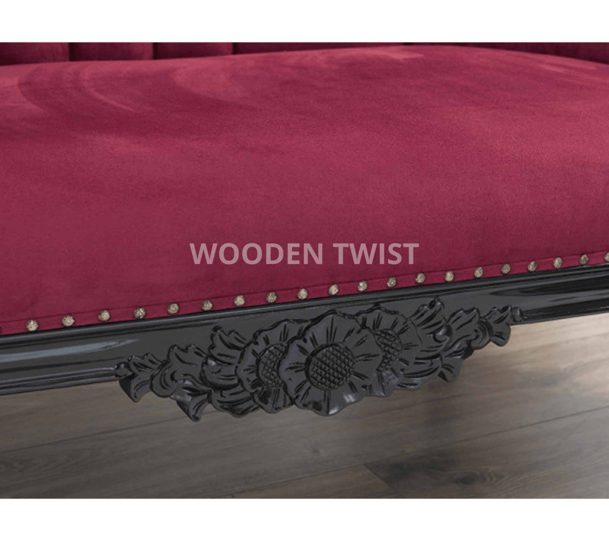 Modish Teak Wood Handcrafted Deewan Chaise Lounge Black Finish - decor setting