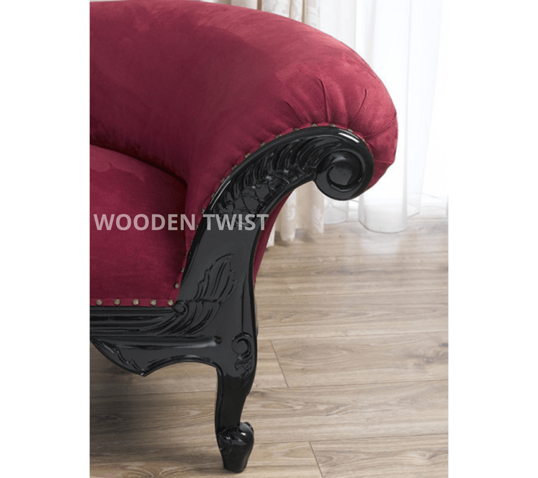 Modish Teak Wood Handcrafted Deewan Chaise Lounge Black Finish - home decor setting