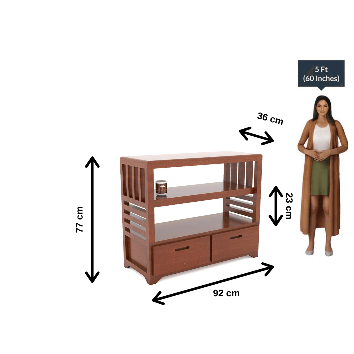 Wooden Twist Pierce Mango Wood TV Unit - Honey Finish, dimensions