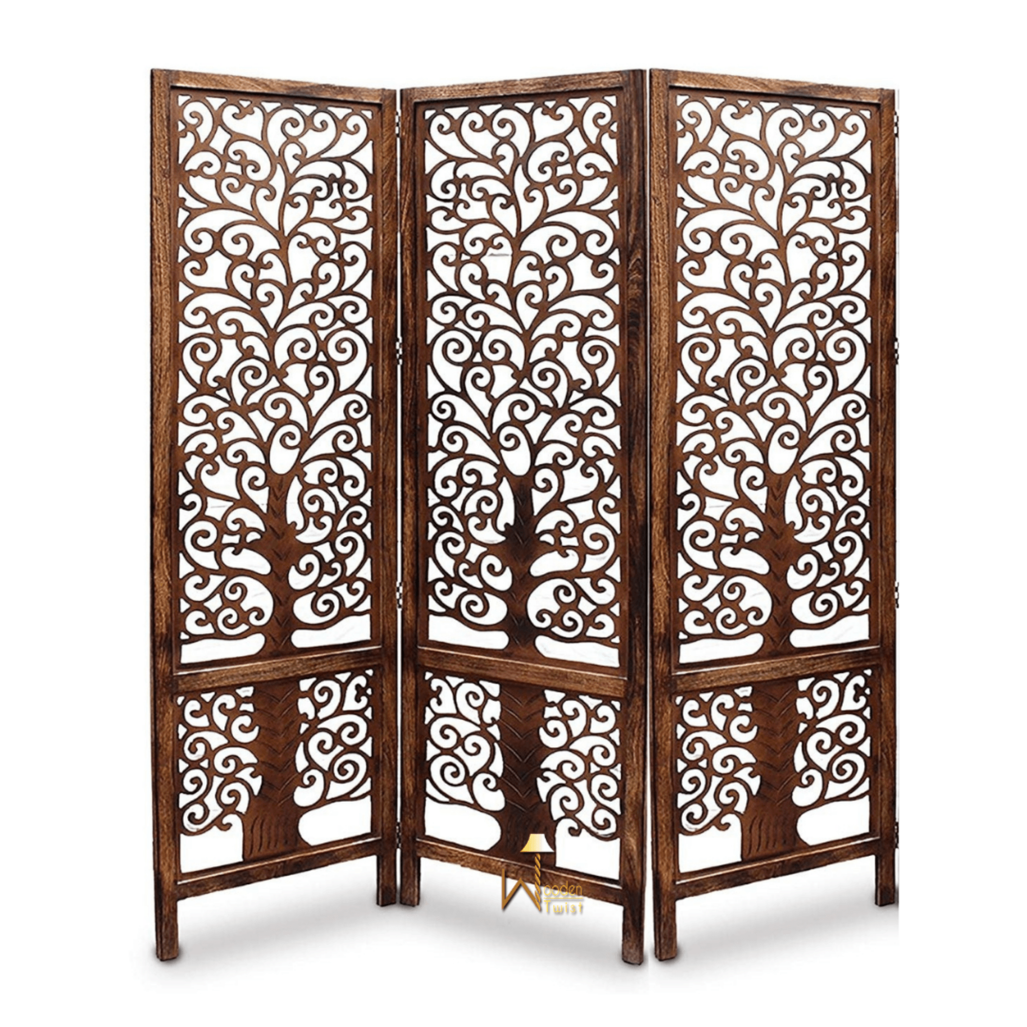 Handcrafted Brown Wooden Room Partition/Divider Screen - WoodenTwist