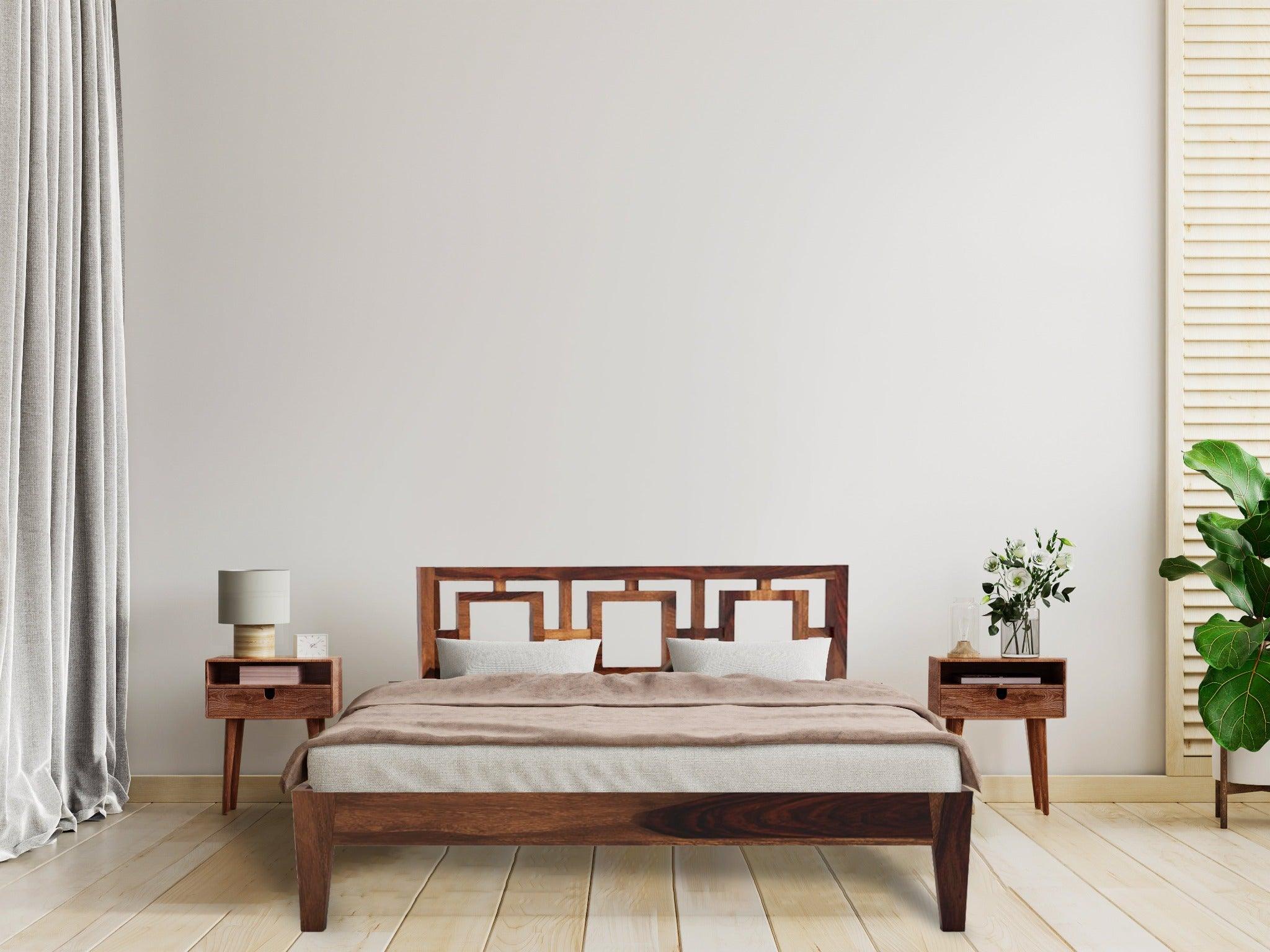 STOA BED KING Sheesham Wood (Honey Finish) - WoodenTwist