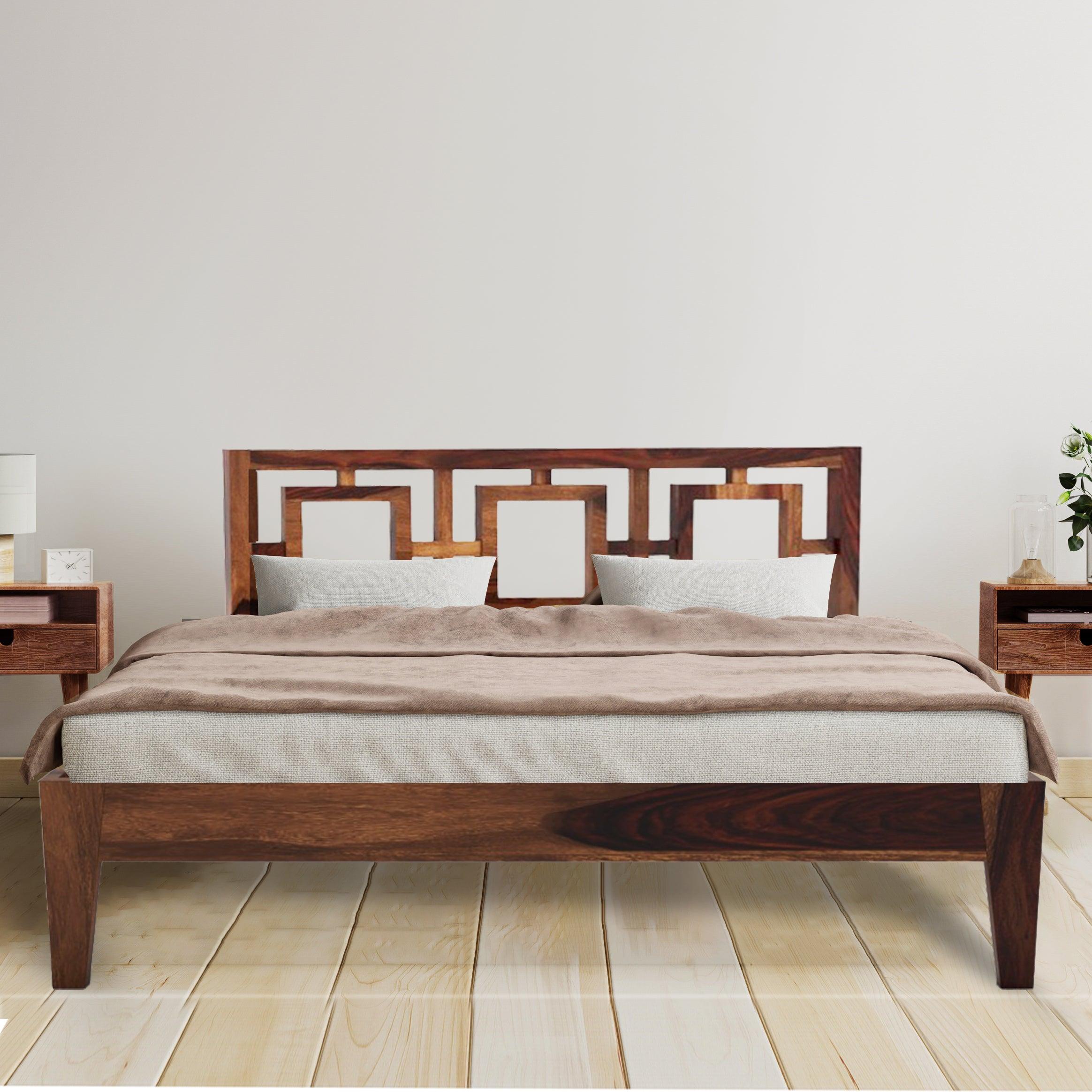 STOA BED QUEEN Sheesham Wood (Honey Finish) - WoodenTwist