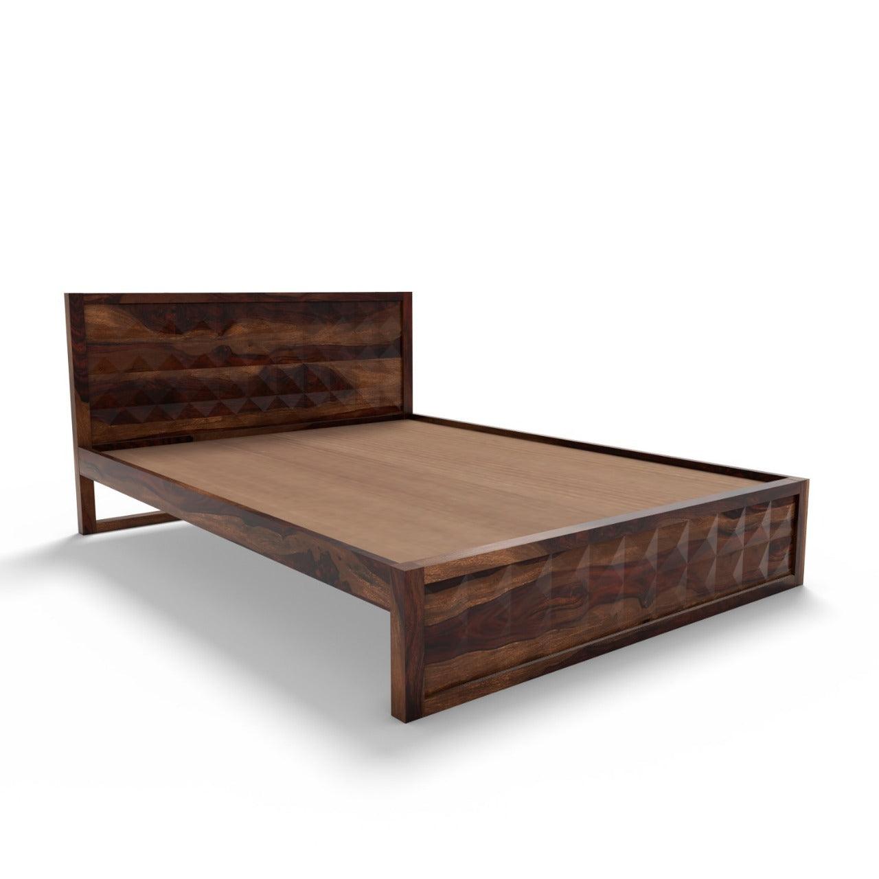 DIMOND BED QUEEN Sheesham Wood (Honey Finish) - WoodenTwist