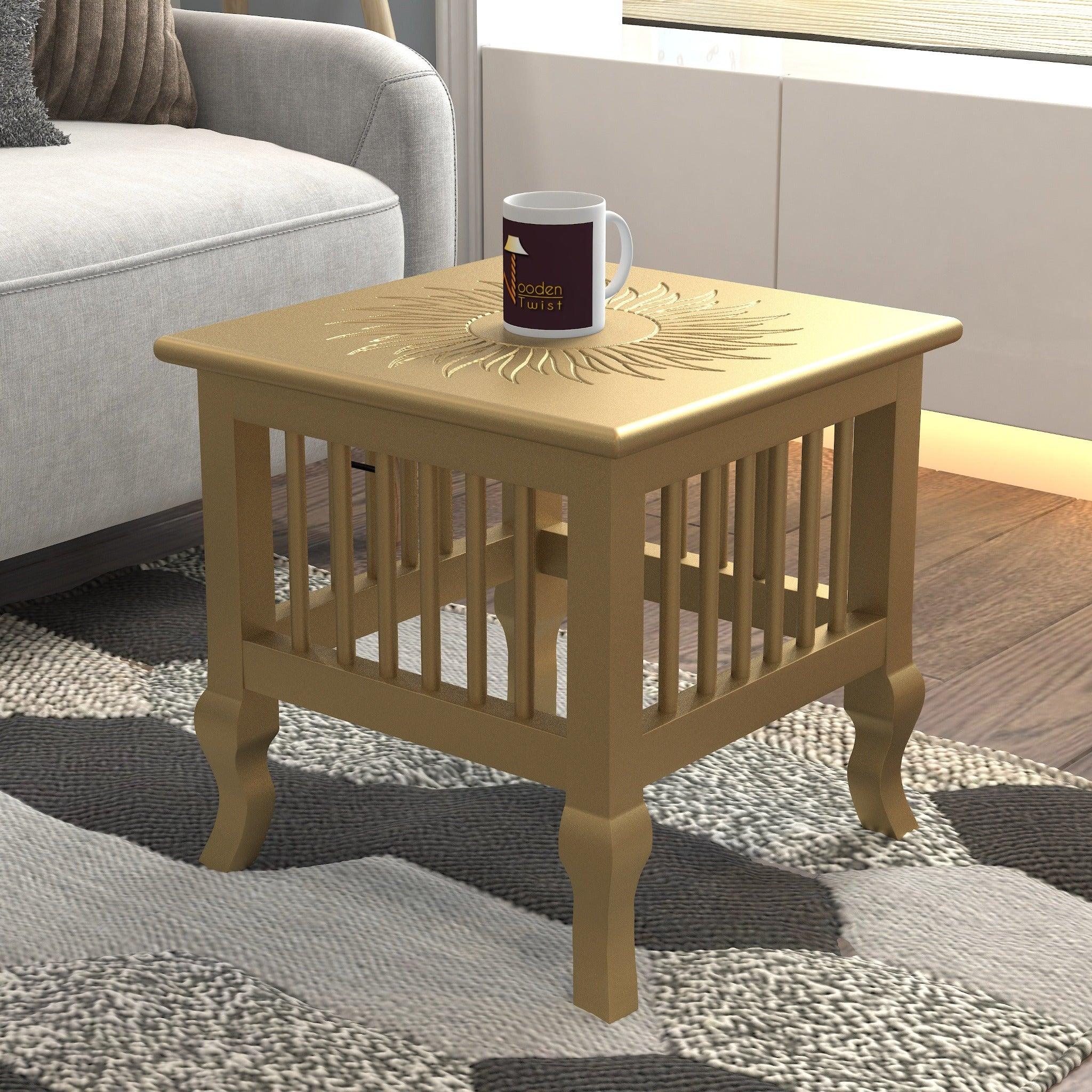 Mango Wood Handmade Carving Classic Side Table for Living Room - WoodenTwist