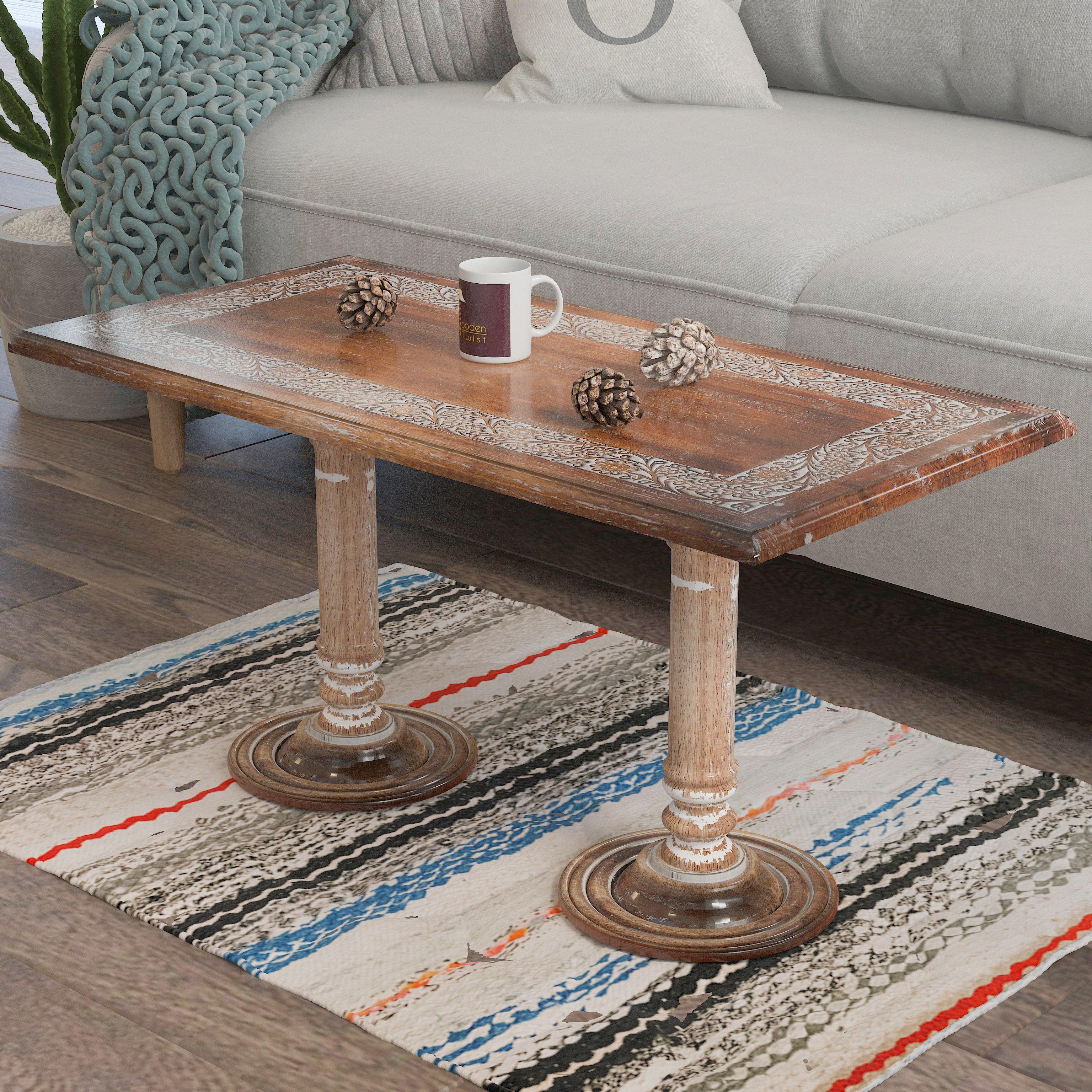 Wooden Twist Sculpte Hand Carved Solid Wood Coffee Table - WoodenTwist