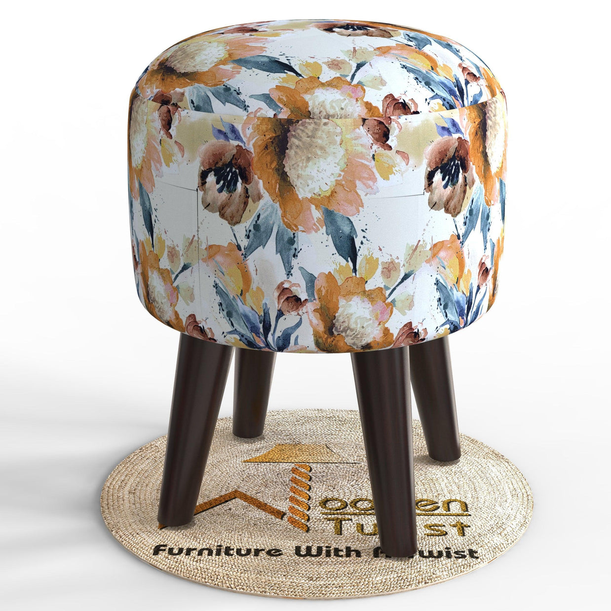 Wooden Twist Puffy Ottoman Stool For Living Room Pack Of 1 - WoodenTwist