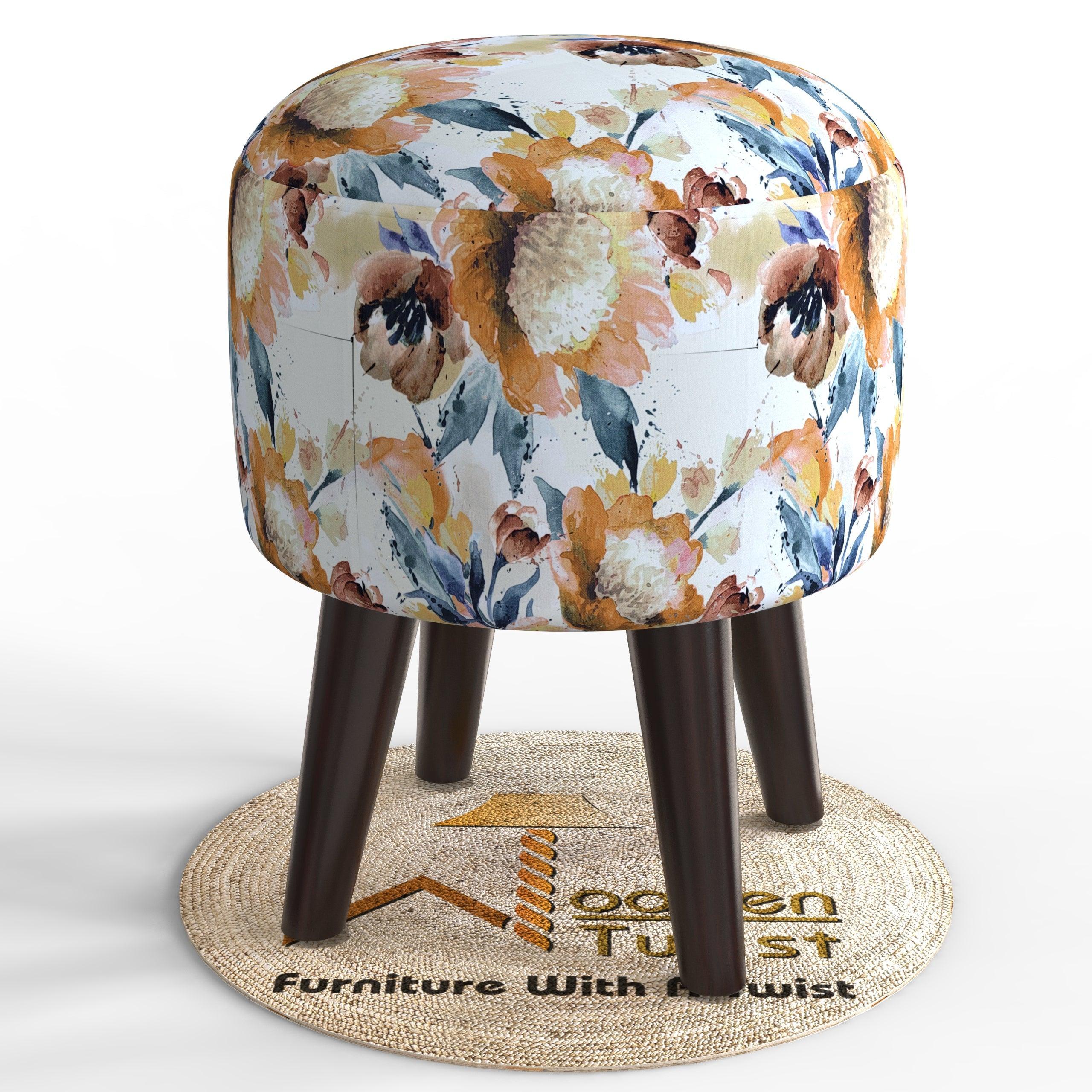 Wooden Twist Puffy Ottoman Stool For Living Room Pack Of 1 - WoodenTwist