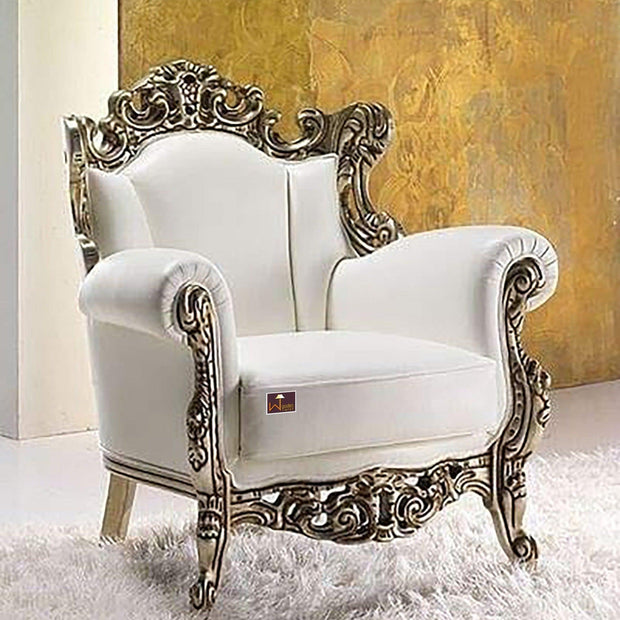 Armchair Boutique French Baroque Style Throne Silver Leaf - WoodenTwist