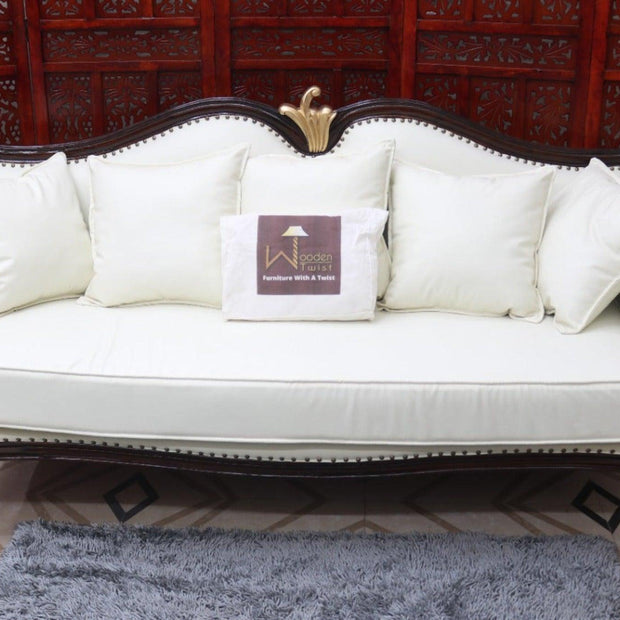 Traditional Wooden 3 Seater Couch for Home & Office Chaise Lounge Settee (Walnut Finish ) - WoodenTwist