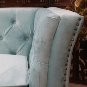 Designer Velvet Rolled Arm Chesterfield Sofa (3 Seater Sky Blue) - WoodenTwist