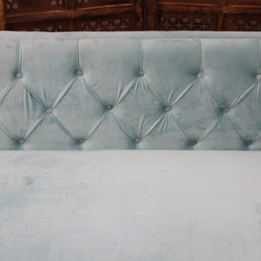 Designer Velvet Rolled Arm Chesterfield Sofa (3 Seater Sky Blue) - WoodenTwist