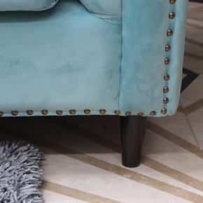 Designer Velvet Rolled Arm Chesterfield Sofa (3 Seater Sky Blue) - WoodenTwist
