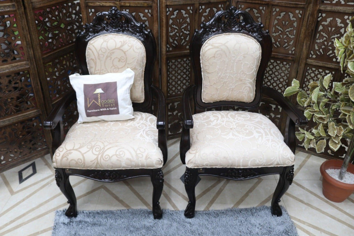 Wooden Handicrafts Arm Chair Teak Wood Walnut Finish (Set of 2) - WoodenTwist