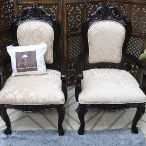 Wooden Handicrafts Arm Chair Teak Wood Walnut Finish (Set of 2) - WoodenTwist