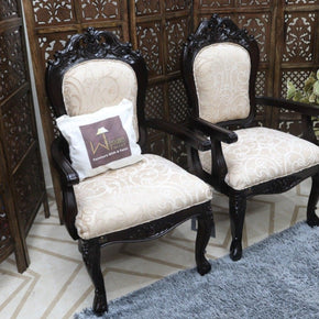 Wooden Handicrafts Arm Chair Teak Wood Walnut Finish (Set of 2) - WoodenTwist
