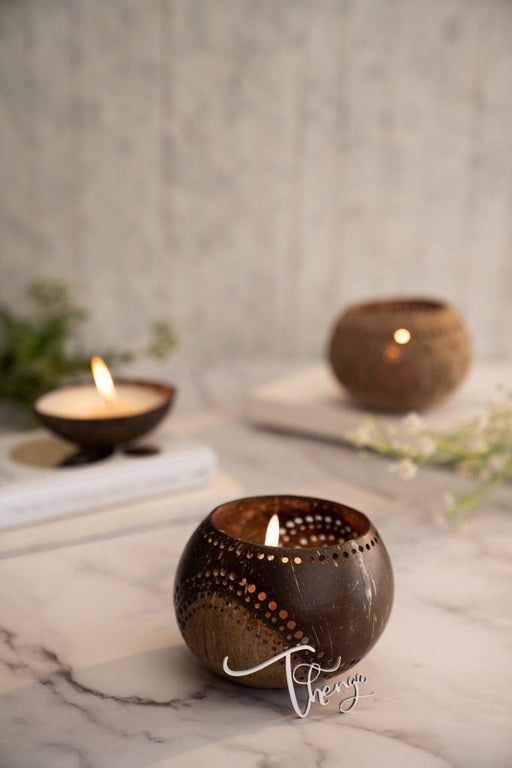 Hand Carved Coconut Candle Shell Holder Home Décor (Exotic) - WoodenTwist
