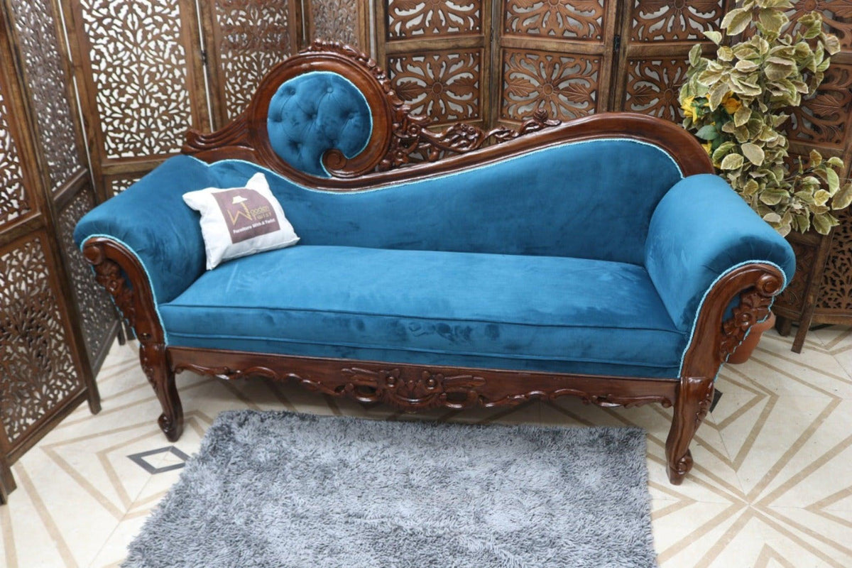 Hand Carved Canapé Teak Wood Victorian Style Sofa Couch - WoodenTwist