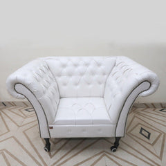 Single Seater Button Tufted Grand Sofa (with 4 Wheels) - WoodenTwist