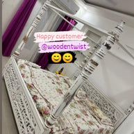 Wooden Handicraft Carved Mango Wood Poster Bed Queen Size (Antique White Finish) - WoodenTwist