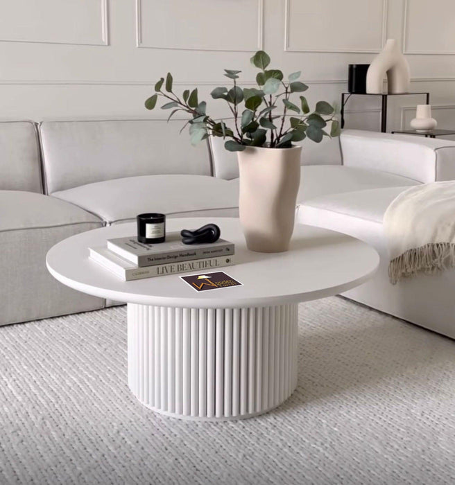 Ossa Ribbed Round Coffee Table BLANCA - WoodenTwist