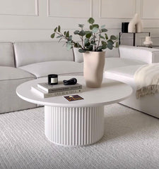 Ossa Ribbed Round Coffee Table BLANCA - WoodenTwist