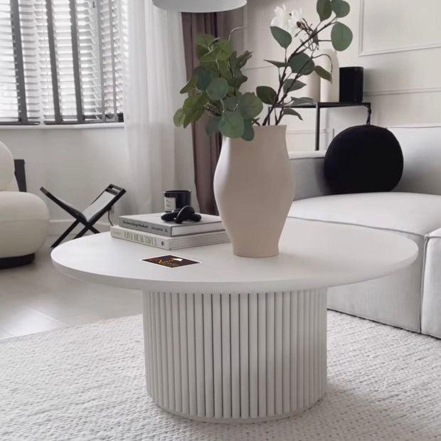 Ossa Ribbed Round Coffee Table BLANCA - WoodenTwist