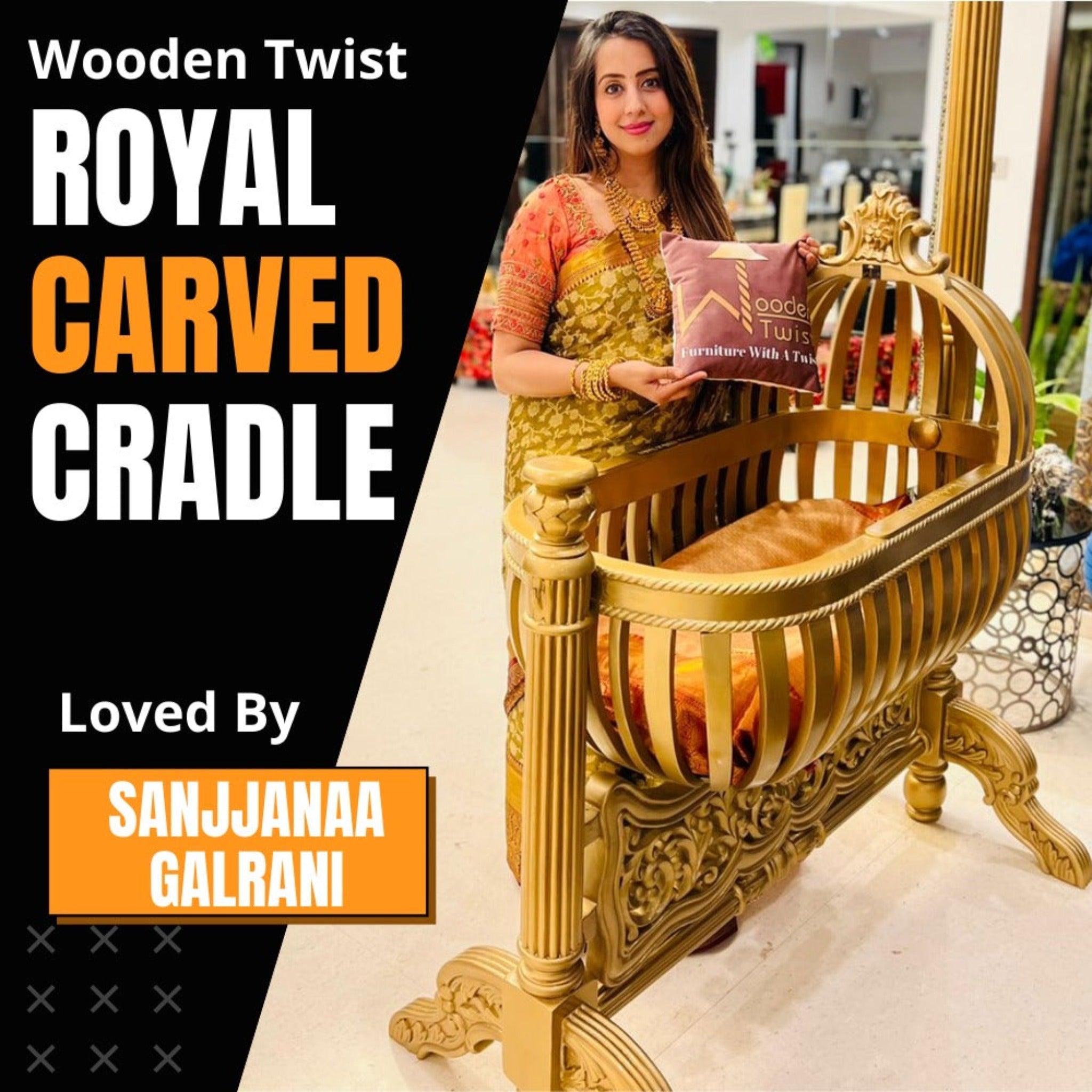 Buy Royal Teak Wood Baby Cradle (Golden Finish) Online at