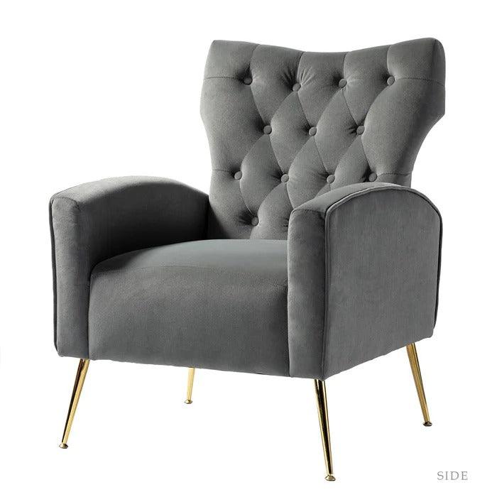 Stuffed Wide Tufted Velvet Wingback Chair for Living Room (Golden Metal Legs) - WoodenTwist