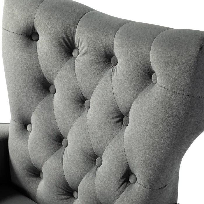 Stuffed Wide Tufted Velvet Wingback Chair for Living Room (Golden Metal Legs) - WoodenTwist