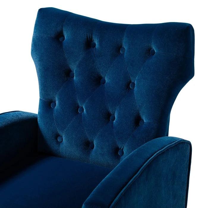 Stuffed Wide Tufted Velvet Wingback Chair for Living Room (Golden Metal Legs) - WoodenTwist