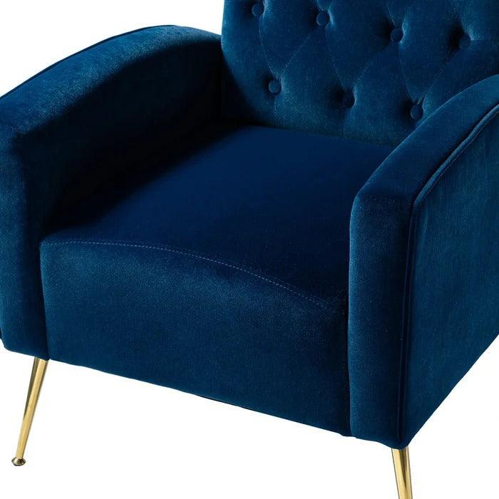 Stuffed Wide Tufted Velvet Wingback Chair for Living Room (Golden Metal Legs) - WoodenTwist