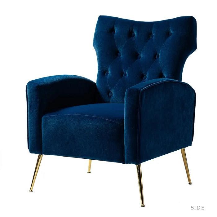 Stuffed Wide Tufted Velvet Wingback Chair for Living Room (Golden Metal Legs) - WoodenTwist