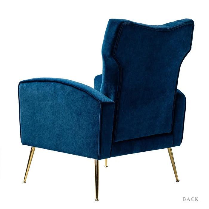 Stuffed Wide Tufted Velvet Wingback Chair for Living Room (Golden Metal Legs) - WoodenTwist