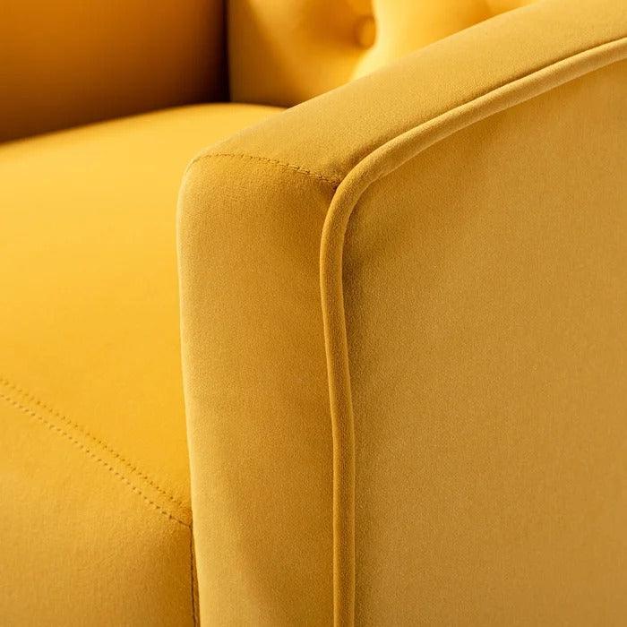 Stuffed Wide Tufted Velvet Wingback Chair for Living Room (Golden Metal Legs) - WoodenTwist