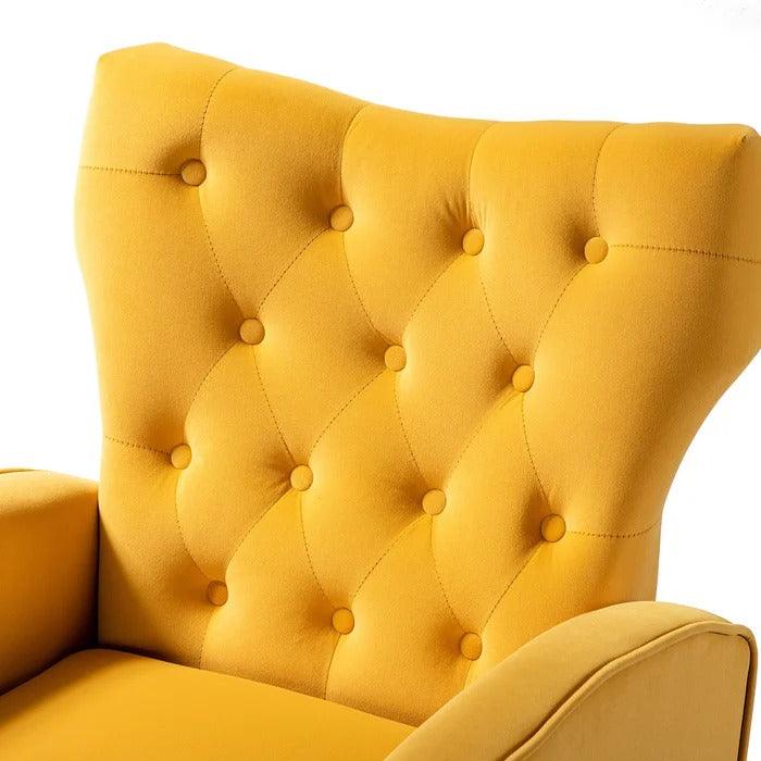 Stuffed Wide Tufted Velvet Wingback Chair for Living Room (Golden Metal Legs) - WoodenTwist