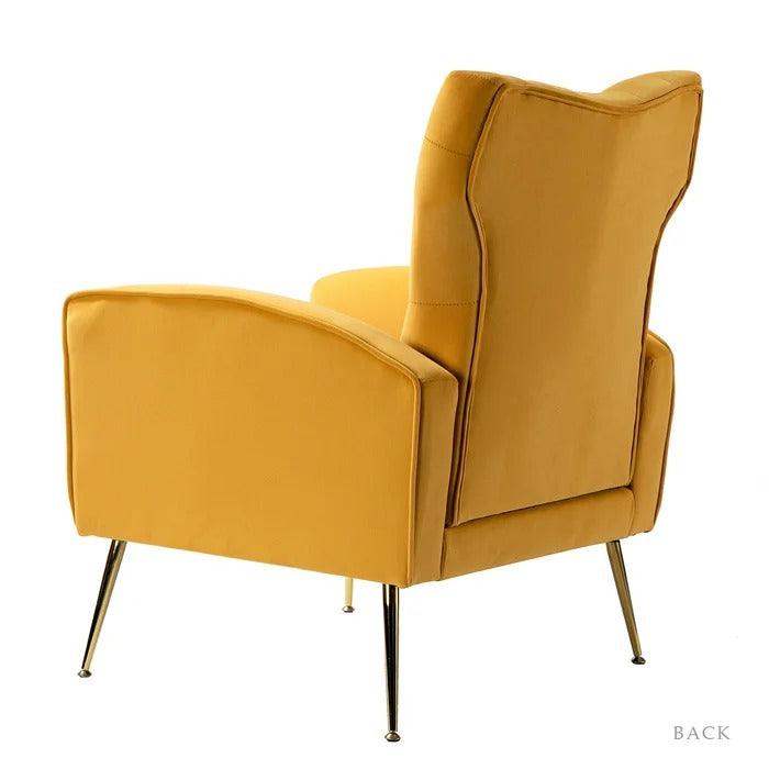 Stuffed Wide Tufted Velvet Wingback Chair for Living Room (Golden Metal Legs) - WoodenTwist