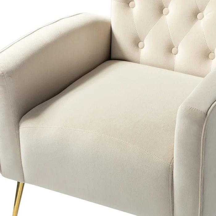 Stuffed Wide Tufted Velvet Wingback Chair for Living Room (Golden Metal Legs) - WoodenTwist