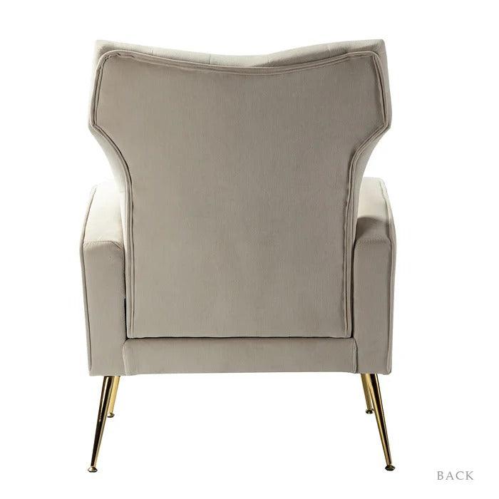 Stuffed Wide Tufted Velvet Wingback Chair for Living Room (Golden Metal Legs) - WoodenTwist