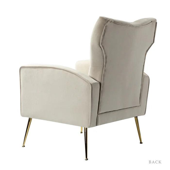 Stuffed Wide Tufted Velvet Wingback Chair for Living Room (Golden Metal Legs) - WoodenTwist